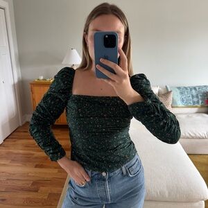 Reformation Green Floral Long Sleeve Top Size 6